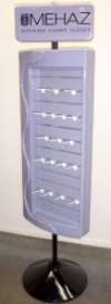 Cosmetic Display, Styrene Vacuum Formed, Screen Printed, Assembled to Black Metal Stand