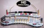 Cosmetic Display, Acrylic Fabricated, Silk Screened, Routed, Metal Risers
